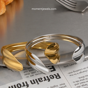 Brazalete de Acero Inoxidable Chapado en Oro Real de 18K para Mujer, Diseño de Rayas, Recubrimiento PVD, Joyería Hipoalergénica, 29g - Product Image 2