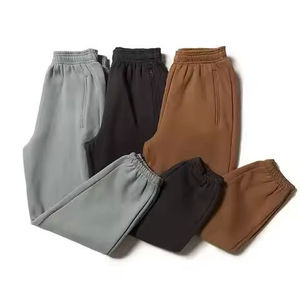 Pantalon de survêtement en molleton pour homme, taille élastique, poches latérales, décontracté, automne, mi-lourd, tricoté, gris, noir, marron - Product Image 1