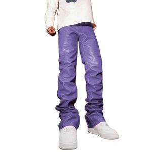 Top qualité 2025 mode hommes pantalons droit incurvé rayé cuir pantalon personnalisé pantalons de survêtement pantalon empilé cuir pantalon - Product Image 6