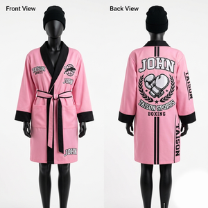 Bata de Boxeo Unisex TAISON SPORTS, 240 GSM, Tela de Cuero, Absorbe la Humedad, Rosa y Negro, Logotipo Personalizado por Sublimación, Diseño con Ribete - Product Image 1