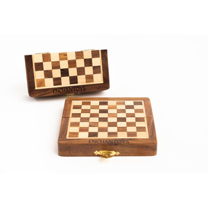 Handcrafted <b>Wooden</b> Folding <b>Chess</b> <b>Set</b> With Box Green Velvet Lined Compartments Portable Travel Board Game For Family Enjoyment - Product Image 4