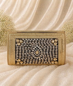 Plated Gold Antique Handmade Customized <b>Clutch</b> <b>Bag</b> Kundan Stones <b>Green</b> Beads Fashion Ethnic Wedding Anniversary Gift Uttar - Product Image 2