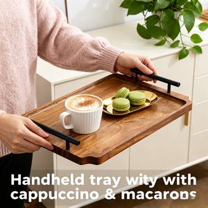 Plateau de rangement et de service en bois de qualité supérieure avec poignées en laiton, design élégant et durable pour la cuisine, la salle à manger et la décoration intérieure - Product Image 5