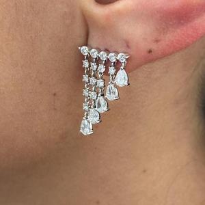 Pendientes de Diamantes en Forma de Pera y Corte Redondo, Oro Blanco de 14K, Pendientes Colgantes para Novia, Regalo de Lujo para Aniversario de Bodas - Product Image 2