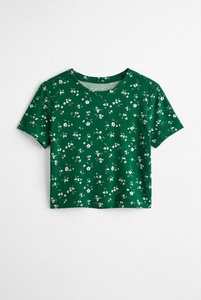 T-shirt tricoté asymétrique à manches courtes et col rond pour femme, imprimé floral, vêtements décontractés printemps-été - Product Image 3