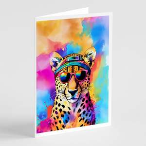 Whimsical A7 Size <b>5x7</b> New Hippie Animal Cheetah Blank Note Cards Pack of 8 with <b>Envelopes</b> Greeting Cards - Product Image 1