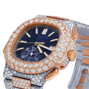 Reloj de Cuarzo de Acero Inoxidable Personalizado con Incrustaciones de Diamantes Moissanite VVS, Estilo Hip Hop, Correa de 20 mm, Esfera de Cristal, Unisex - Product Image 2