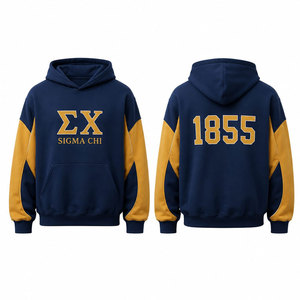 Sweat-shirt à capuche en polaire Sigma Chi, lettres bleues et dorées, poche avant et arrière, coupe décontractée pour homme, vêtement d'automne - Product Image 4
