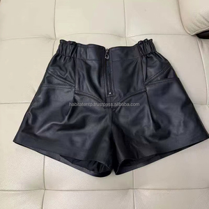 Customize Multi Colors Designer Summer Butter Softness Lambskin Genuine <b>Leather</b> Regular Fit Feel <b>Women</b> <b>Shorts</b> - Product Image 6