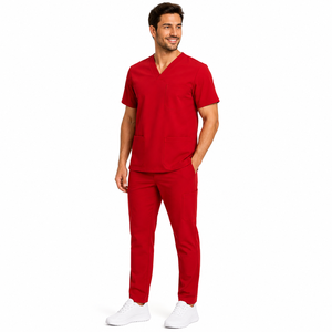 Custom Men Scrub <b>Set</b> V Neck Short Sleeve Top Jogger Pants Medical Uniform <b>Doctor</b> Nurse Suit Solid Color Work Wear Men Scrub <b>Set</b> - Product Image 5
