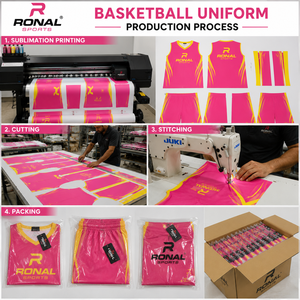 Uniforme de Baloncesto Rosa y Amarillo RONAL SPORTS, Sublimado, Transpirable, Conjunto de Camiseta sin Mangas y Pantalones Cortos, Personalizado para Adultos Unisex 2026 - Product Image 5
