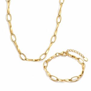 Geometric Link Chain Jewelry Set Gold Plated <b>Necklace</b> and Bracelet Unisex Classic Style - Product Image 3