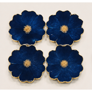 Wholesale Luxury Flower Shaped Epoxy Resin <b>Coaster</b> Set Handmade Royal Blue and Gold <b>Drink</b> <b>Coaster</b> for Modern Home Decoration - Product Image 4