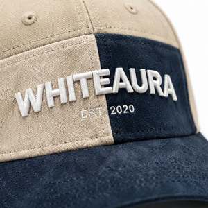 Whiteaura 6-Panel Snapback Cap Beige <b>Navy</b> Color Block 3D Embroidered Logo Unisex Adjustable Casual Street Style Velour <b>Hat</b> - Product Image 4
