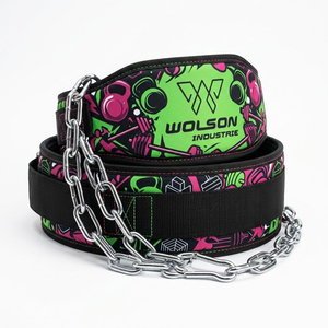 Adjustable Dip <b>Belt</b> for Weight Lifting Pull Ups and Dips with Durable Steel <b>Chain</b> Gym Accessory and Vibrant Print Design. - Product Image 1