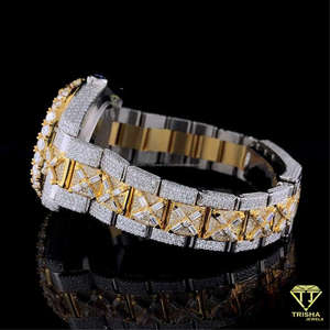 Montre de luxe bicolore entièrement sertie de diamants Moissanite VVS, montre pour homme en argent 925 - Product Image 4