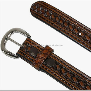 Hand Tooled Full Grain Leather <b>Men's</b> Basket Weave Western Fashion Belt <b>in</b> Two Colors <b>Black</b> and Brown All Custom Sizes Available - Product Image 3