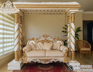 Cama Columpio Tradicional de Madera Tallada Maharaja con Exclusivos Pilares Tallados de Elefante, Jhoola, Columpio de Madera de Teca Tallado a Mano, Venta en el Reino Unido - Product Image 5