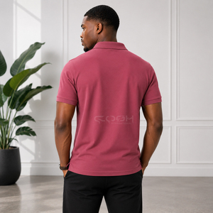 Polo pour homme avec logo personnalisé, rose poudré, coton et polyester, manches courtes, uni, OEM ODM, décontracté, pour le golf - Product Image 5