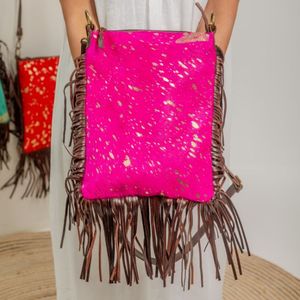 Sac à bandoulière pour femme de style bohème western, de haute qualité, 100% cuir véritable, portable, élégant, multicolores, avec franges, style cowgirl - Product Image 2