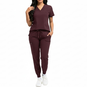 High Quality Women's Medical Uniforms Comfortable Knitted Polyester/Cotton Quick Dry Breathable <b>Scrub</b> <b>Sets</b> for Nurses Clinics - Product Image 2