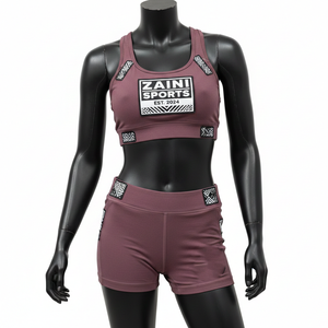 Ensemble short et haut pour femme en nylon et élasthanne GSM, rose poudré, avec panneau jacquard contrastant et logo thermocollé, en coton - Product Image 6