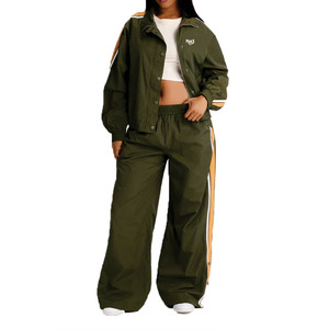 OEM Women Windbreaker Jacket and Pants <b>Set</b> Custom Stripe Panel Tracksuit Lightweight Outdoor Activewear Hoodies Manufacturer USA - Product Image 2