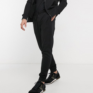 Men's Black Sweatpants <b>Elastic</b> <b>Waist</b> Side Pockets Casual Stretch Cotton Spandex Midweight Autumn Wear - Product Image 1