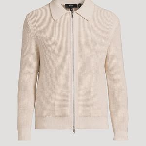 Cárdigan de punto 100% algodón con diseño acanalado de color sólido, informal y a la moda, con logotipo bordado personalizado para hombre y unisex. - Product Image 1