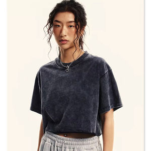 Top Corto de Moda Americana Personalizado de Alta Calidad para Mujer, Corte Ajustado, Estilo Vintage Lavado, Apliques de Verano, Tela Jersey - Product Image 1