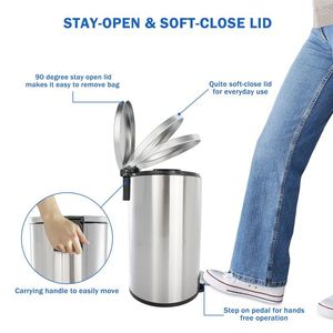 Stainless Steel Step Trash Can 3.1 Gallon Small <b>Bathroom</b> Garbage <b>Bin</b> <b>with</b> Soft Close <b>Lid</b> Silver - Product Image 5