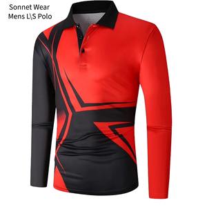 Chemises polo à manches longues imprimées pour hommes - Product Image 4