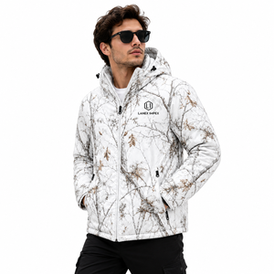 <b>Men's</b> White Camouflage Hooded Puffer <b>Jacket</b> <b>Waterproof</b> Windproof Thermal Insulated <b>Winter</b> Hunting Hiking Outdoor Full ODM Front - Product Image 1