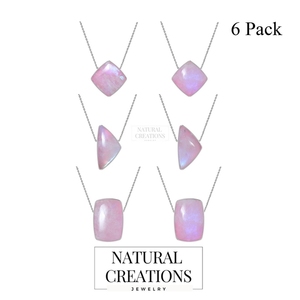Premium Silver Plated 925 Sterling Silver Classic Natural Pink Moonstone <b>Cable</b> Chain Bezel Setting Necklace Pack 3 Gift - Product Image 4