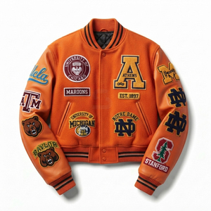 Womens High Street Style Varsity <b>Jackets</b> Wool <b>Leather</b> Sleeve Casual Custom Logo Sportswear College Baseball lady crop <b>Jackets</b> - Product Image 1