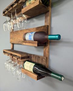 Exclusivo Estante de Madera para Botellas de Vino Montado en la Pared con Soporte para Copas, Ideal para Bares, Clubes, Hogar, Cocina, Fiestas y Eventos - Product Image 4
