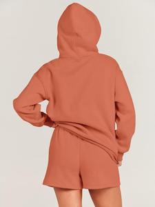 Conjunto de Sudadera con Capucha y Pantalones Cortos Deportivos para Mujer, Estilo Urbano, Algodón French Terry, Logotipo Bordado, Verano, Gimnasio, Ejercicio, 2 Piezas - Product Image 6