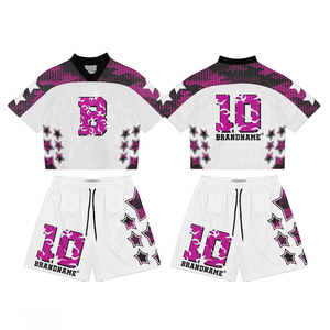 Conjunto de pantalones cortos de malla de poliéster 240 GSM transpirable con bordado de mariposa rosa por sublimación para hombre - Product Image 2