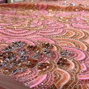 Designer Lace <b>Fabric</b> With Rich Beads And Sequin Embroidery For Wedding Dress Evening Gown Fashion And High End Apparel Creation - Product Image 1