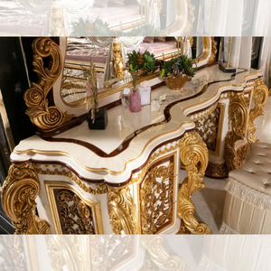 Luxury Royal Mahogany Vanity <b>Dressing</b> Table Full Gold Carving Mirror Elegant Classic Makeup Table Bedroom Furniture - Product Image 5
