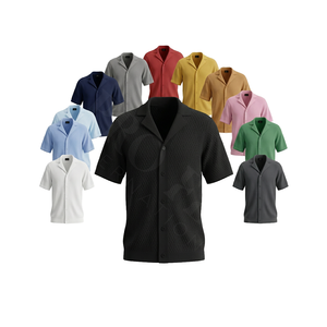 เสื้อเดรสแขนสั้นสำหรับผู้ชายเสื้อดีไซน์แบบถักระบายอากาศได้ดีทำจากผ้าฝ้ายสีล้วนทันสมัย - Product Image 1