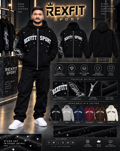 Men's Black <b>Full</b> <b>Zip</b> <b>Hoodie</b> Sparkle Detail Sleeve Script Heavyweight Fleece Oversized Breathable Winter Streetwear Jacket Custom - Product Image 6