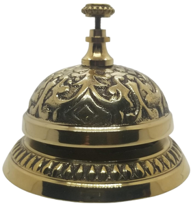Royal Antique <b>Brass</b> <b>Bell</b> Hand Press Ornamental Dome Table <b>Bell</b> Embossed Vintage Reception for Hotel Restaurant Counter Office - Product Image 1