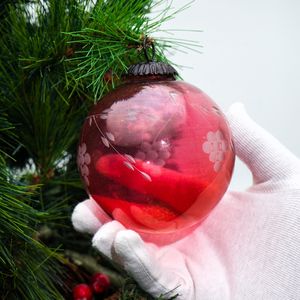 Adornos Navideños de Cristal Transparente Rojo, Bolas Colgantes Vintage Grabadas, Adornos para Árbol de Navidad - Product Image 4