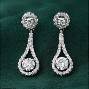 14K White Gold <b>Fine</b> Dangle <b>Earrings</b> 3.72 CT Round Lab Grown Diamond Teardrop Halo Dangle Elegant and Luxurious Style - Product Image 1
