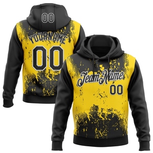 Sudadera con Capucha para Hombre, Diseño Abstracto 3D, Estilo Grunge, Color Negro, Amarillo y Blanco, Cosido a Medida, Venta Directa de Fábrica - Product Image 1