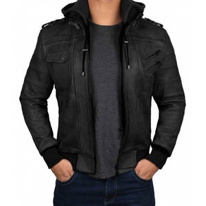 <b>Men</b> Premium Genuine <b>Leather</b> <b>Jacket</b> Stand Collar Soft Comfortable Classic Casual Full Zip Durable Fashion Breathable Quick Dry - Product Image 1