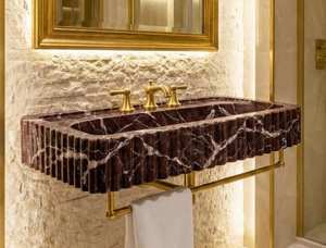 Lavabo Moderno de Lujo sobre Encimera de Mármol Rosso Levanto con Desagüe para Uso en Almacenes - Product Image 3