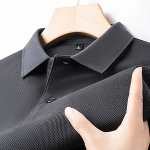 T-shirt de luxe pour homme en jersey de coton, boutonné, coupe classique, manches courtes, respirant, 180g, couleur unie, mode, golf, affaires - Product Image 4