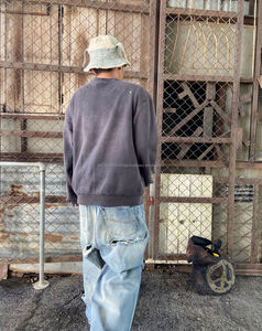 Sweat à col rond hommes 100% coton surdimensionné goutte épaule sweat Vintage lavage Streetwear en détresse sweat pour hommes - Product Image 6